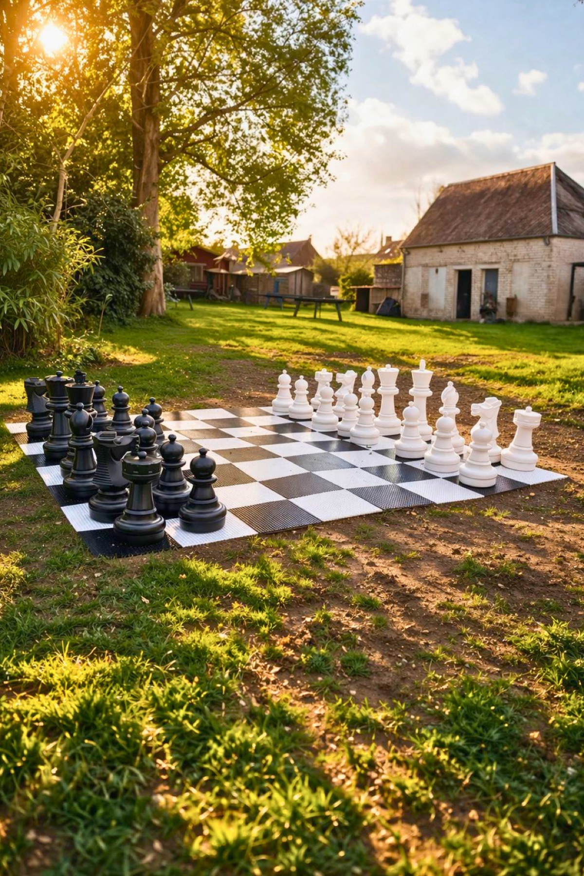 Jeu d'échecs géant dans le parc de Ravenel pour une cousinade dans l'Oise
